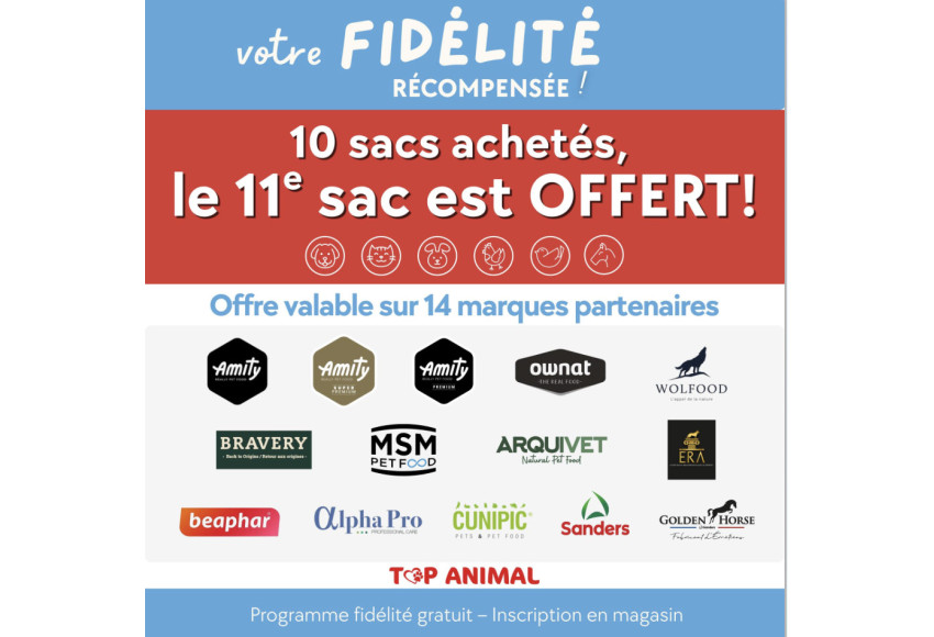 CHEZ TOP ANIMAL, VOTRE FIDELITE COMPTE